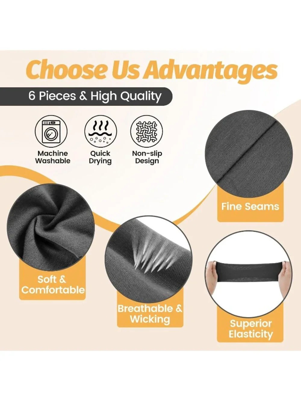 Women Elastic 6 Pack Thin Headbands Stretchy Sports Sweatbands Hair Accessories